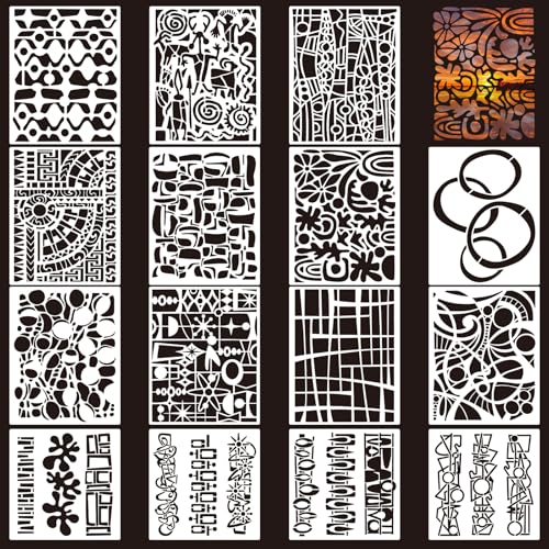 15 Pcs Geometric Stencils, Reusable Abstract Texture Stencils for...