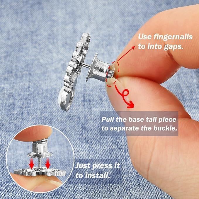 Image of YEKDA Denim Button Kit - 2 PCS Assorted Jeans Buttons for Quick Fix & DIY Adjustment - No-Sew Snap-On Metal Buttons for Pants, Skirts, Shorts - Easy Waist Size Control(2PCS Golden Flower)
