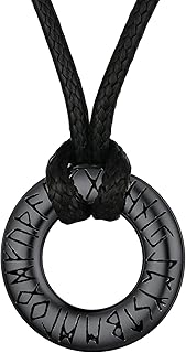 FaithHeart Viking Rune Necklace, Punk Faux Leather Chain with Rune Pendant, Silver/Black Pendant Necklace for Men, Viking ...