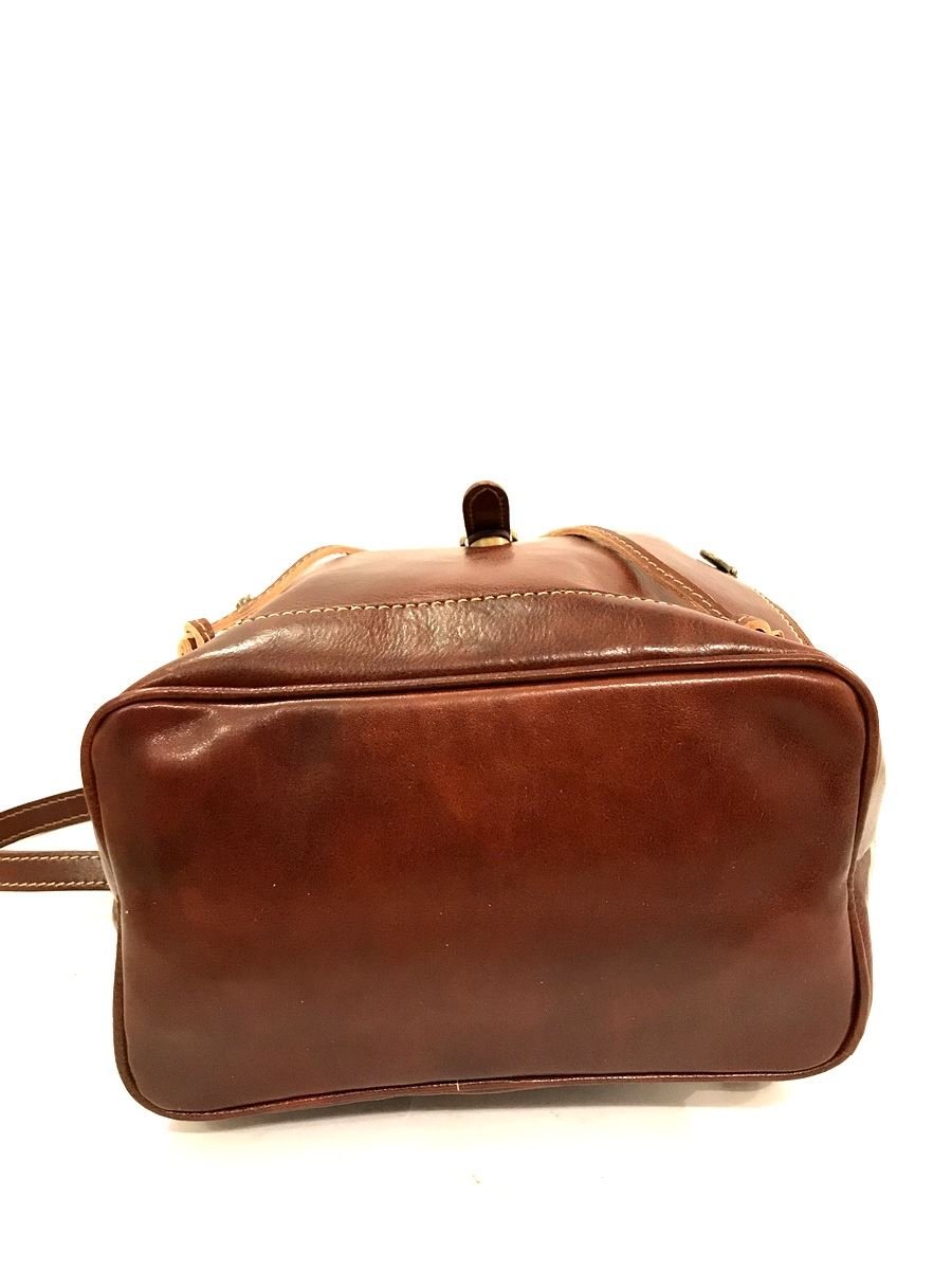 Zaino in Vera Pelle Made in Italy Vintage Borsa Donna Zeta Marrone MainApps