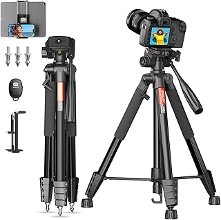 Kingjoy 74'' Camera Tripod for Phone Compatible Canon Nikon Lightweight Aluminum DSLR Camera Stand with Carry Bag Universal Phone Mount and Wireless Remote Max Load 5kg