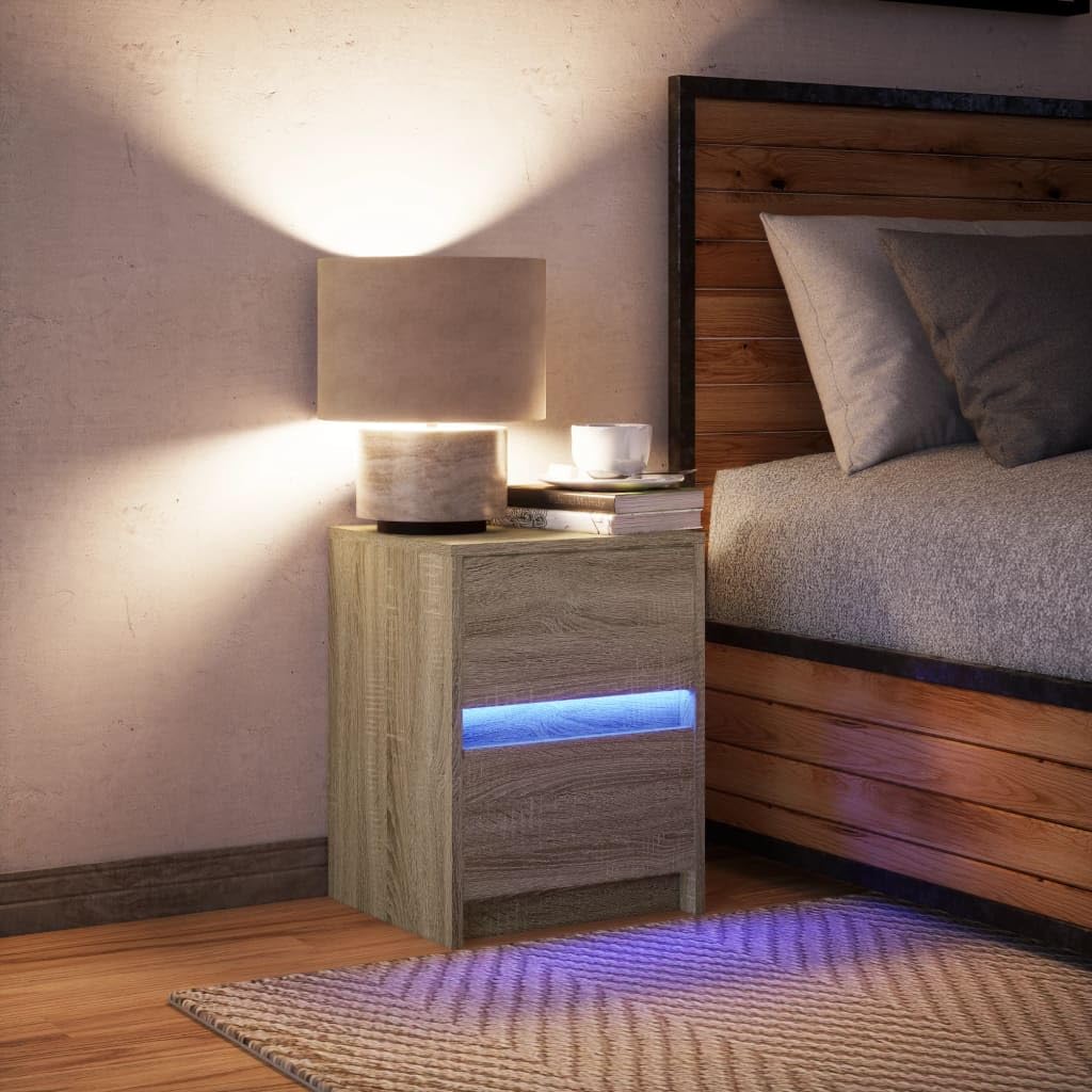 Stilvoller Nachttisch mit RGB-LED-Beleuchtung und Schublade – Langlebiger Holzwerkstoff Beistelltisch für Schlafzimmer und Wohnzimmer, Feuchtigkeitsbeständig und Pflegeleicht