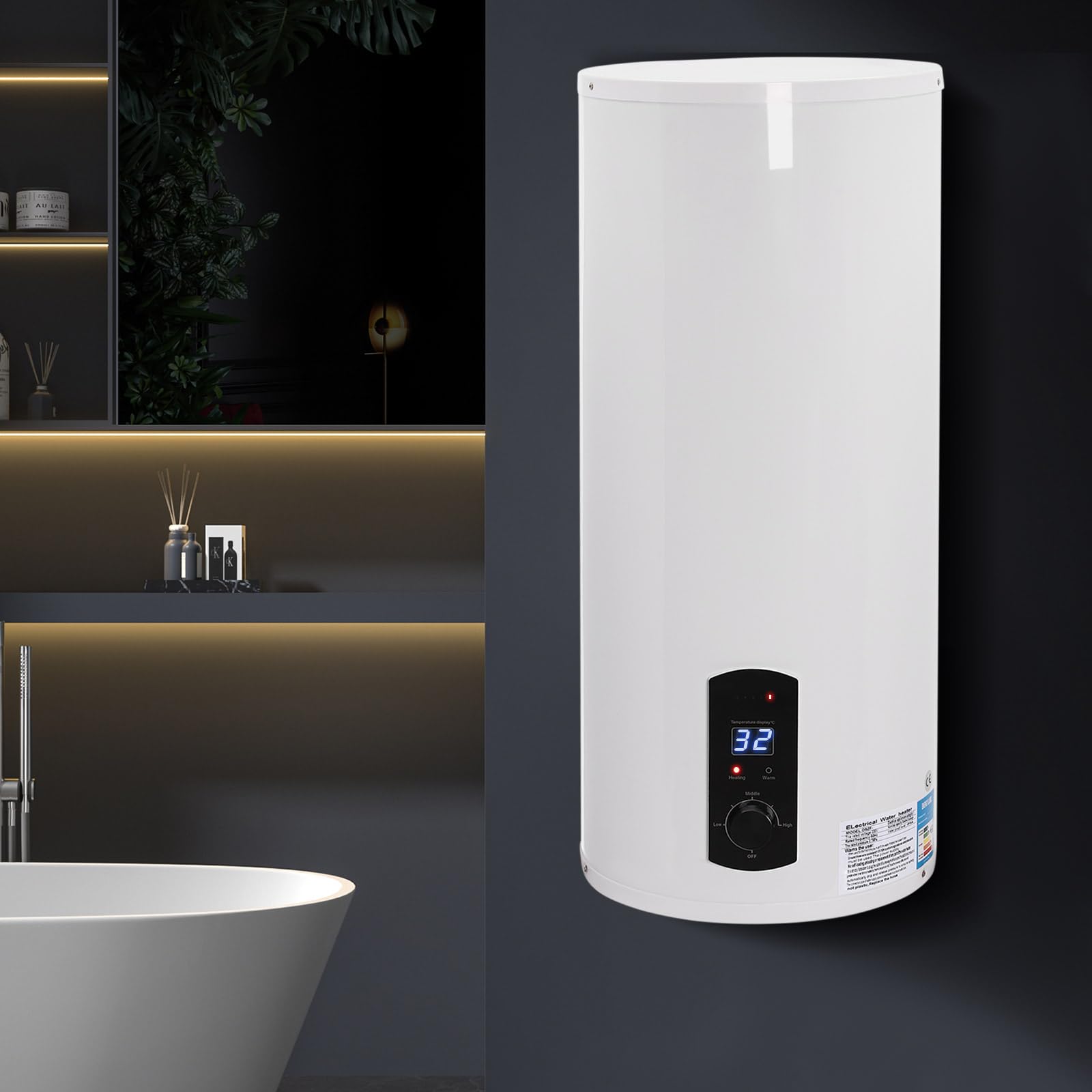 Calentador de Agua Eléctrico de Depósito, Temperatura Ajustable 60L 34 * 81cm