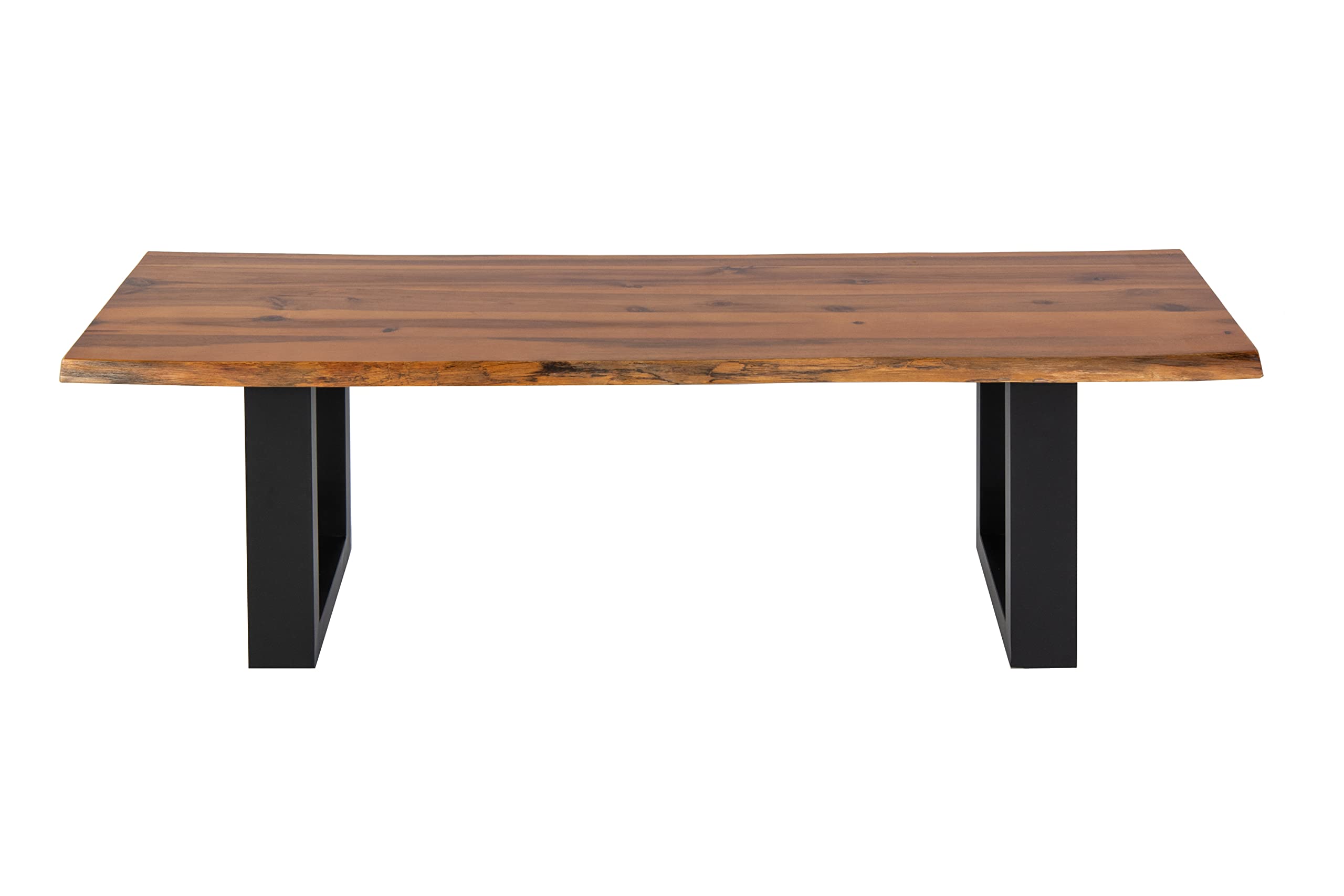 SAM Esszimmerbank 160x40 cm Dallas, Akazienholz cognacfarben, Massive Holzbank mit echter Baumkante, Baumkantenbank mit U-Gestell Schwarz, Sitzbank mit 26 mm Platte