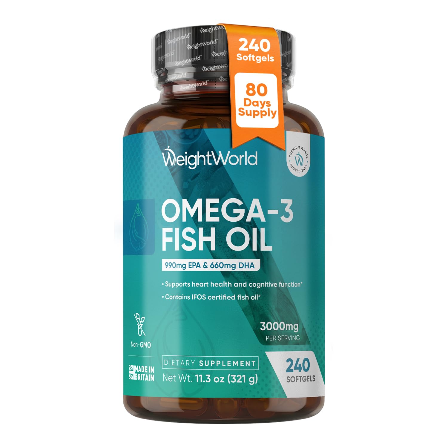 WeightWorld Omega 3 Fish Oil 3000mg | 990mg EPA & 660mg DHA | 240 Softgels