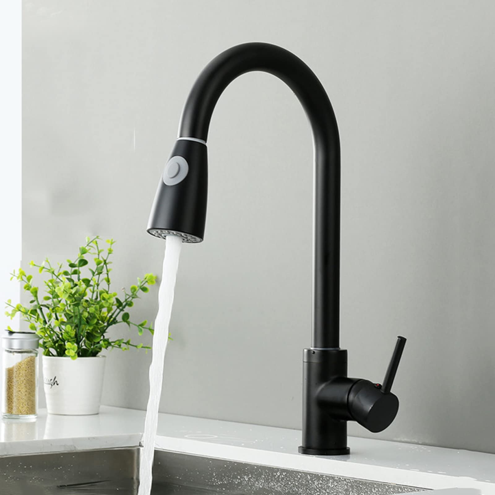 Robinet de cuisine extractible noir orientable à 360° pour eau chaude et froide