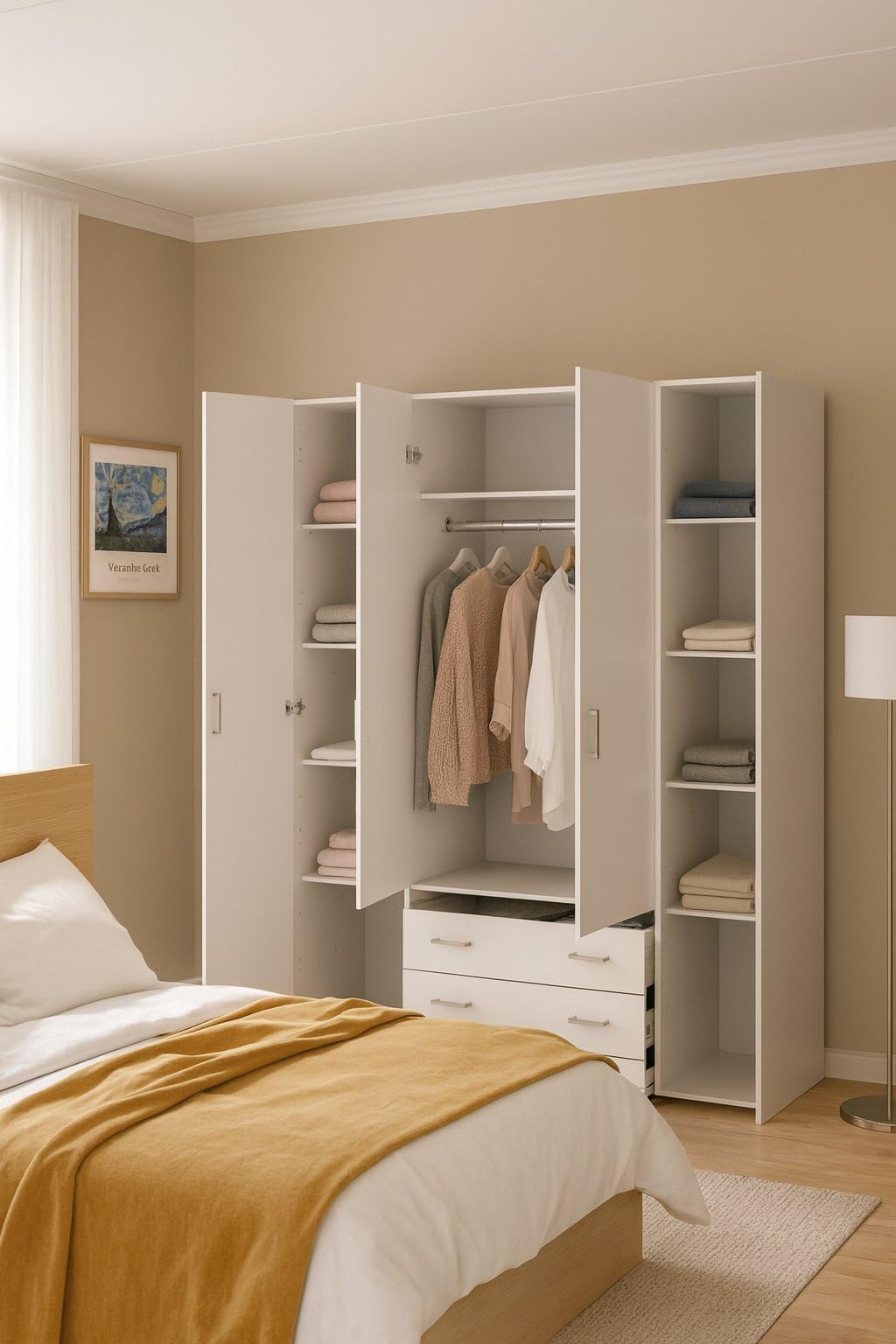 Dmora - Guardaroba grande Francine, Mobile camera da letto, Cabina armadio portabiti, Armadio appendiabiti, 154x50 h200 cm, Bianco