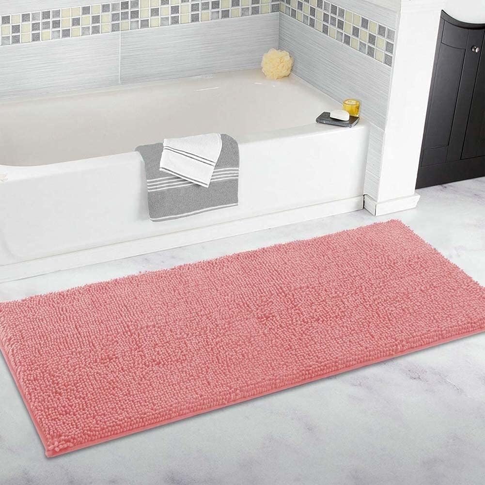 Tapis de bain en peluche – Tapis de salle de bain chenille ultra doux, antidérapant, super absorbant l'eau, long tapis de couloir pour un usage domestique