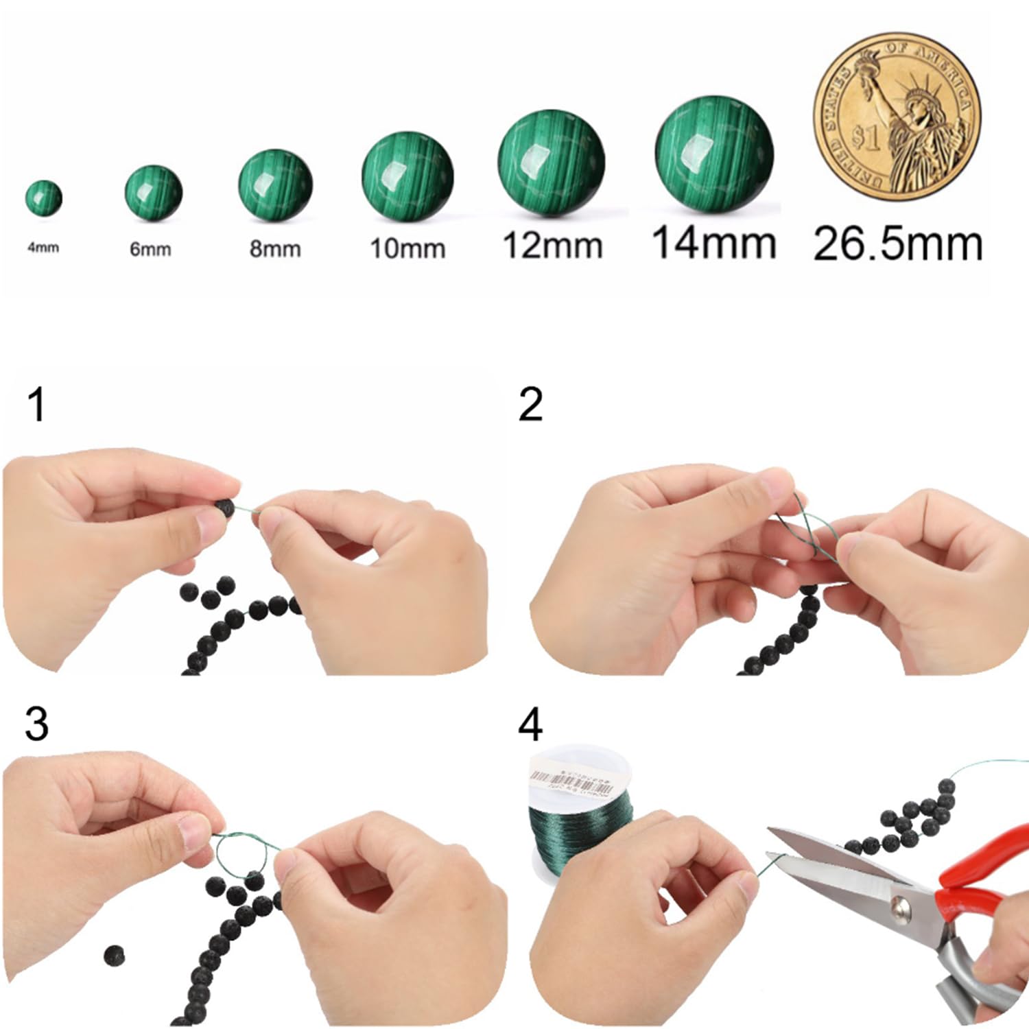 Cuentas de piedra de sandía, cuentas redondas de jade energético de cristal, cuentas de piedra para hacer joyas, pulseras, collares, joyería, 1 hebra de 15.5 pulgadas, 35 unidades, 10 mm