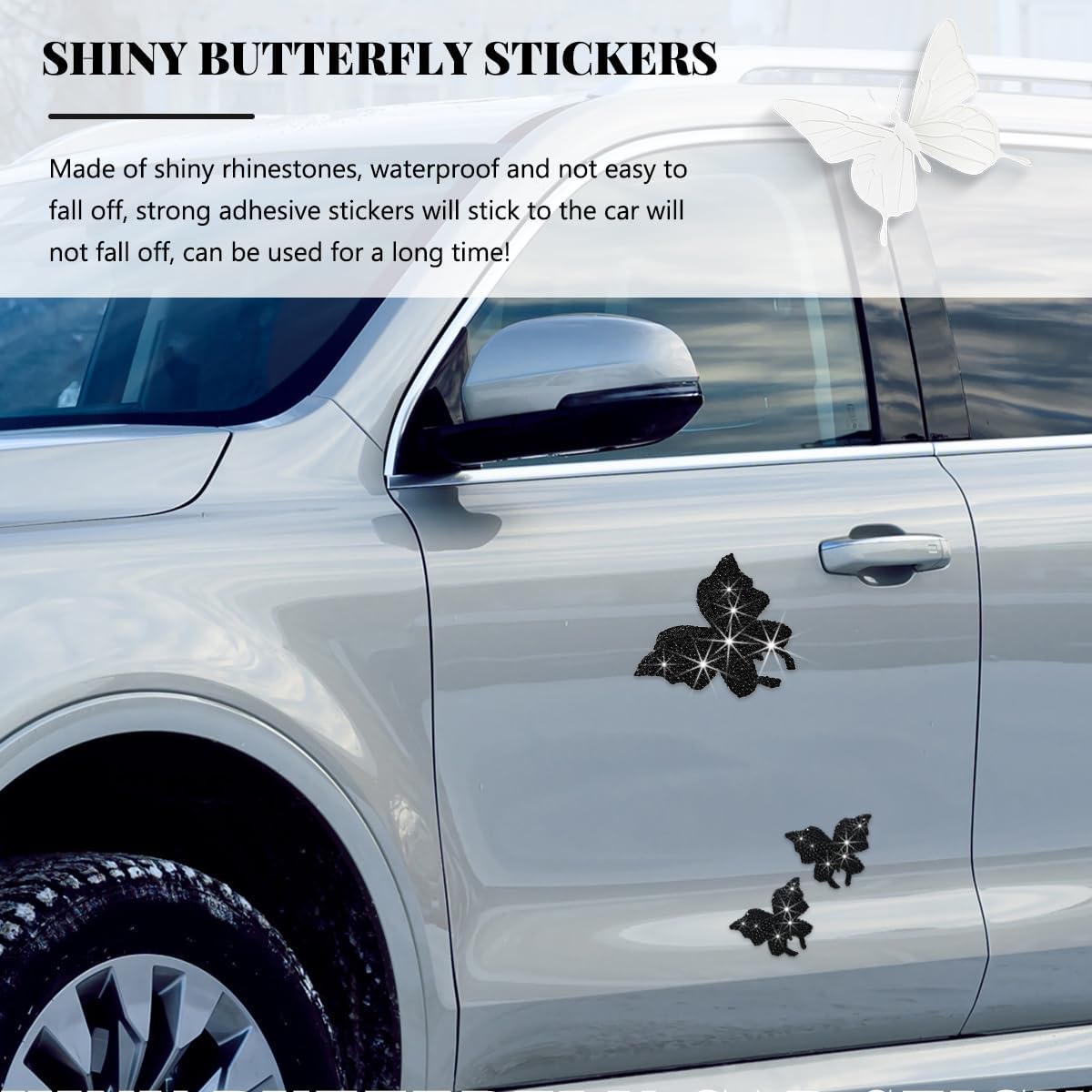 8 PCS Butterfly Crystal Car Stickers, Glitter Rhinestones Self Adhesive Decoration Butterfly Decal, Interior Exterior Bling Diamond Sticker for Car Body Bumper Window Laptop (Black) - Image 4