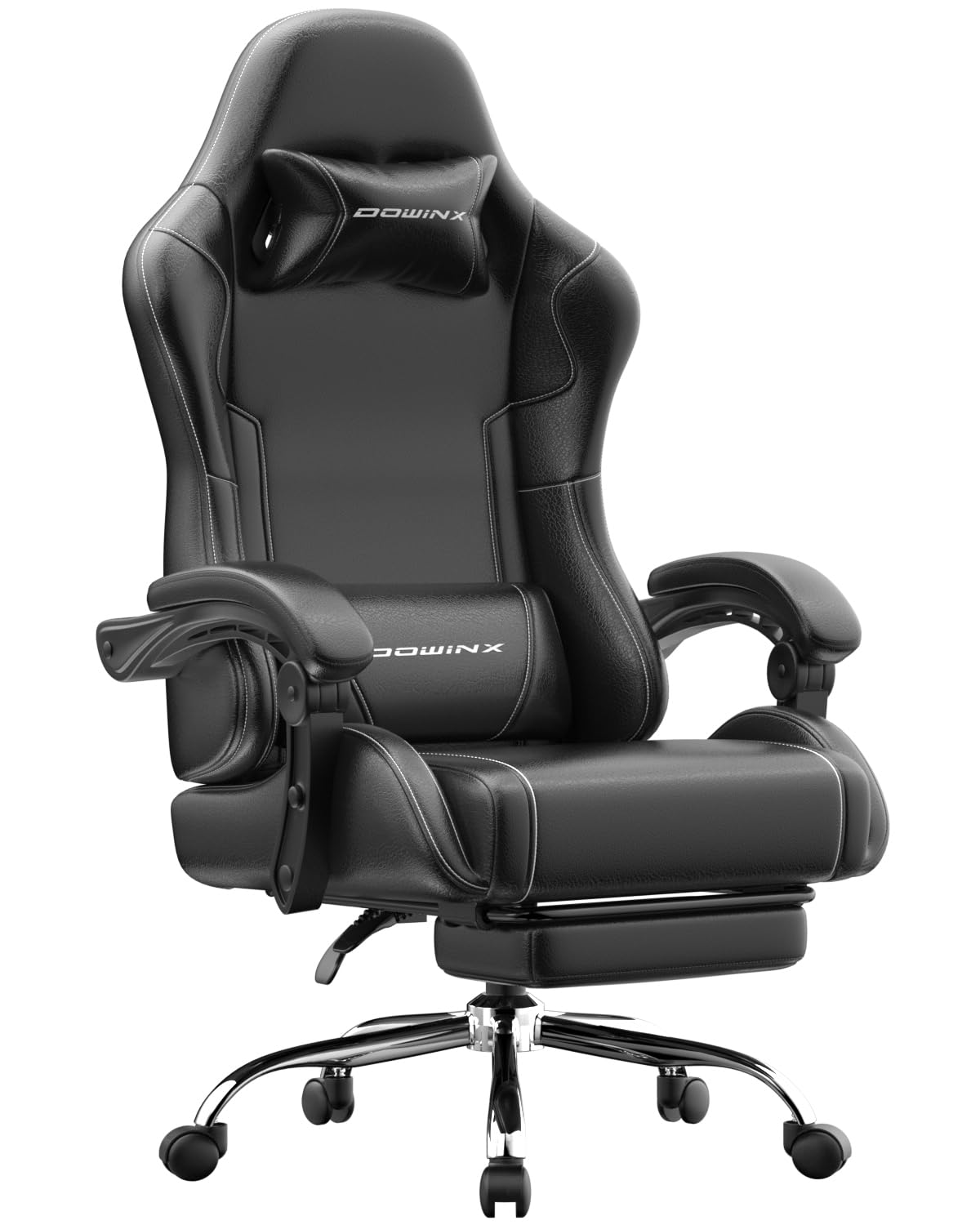 Dowinx Ergonomic Gaming Chair with Footrest & Massage Lumbar, 2D-Linkage Armrests for Computer Chair 330lbs with Headrest Pillow for Office, Home, Streaming and Long Gaming Sessions, Black