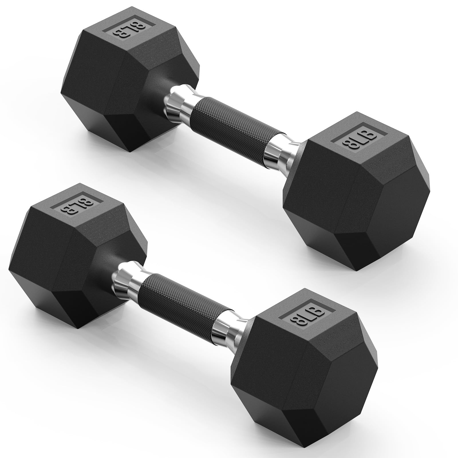 PAPABABE Hex Dumbbell Set with Rubber Grip 2 5-125lb Odorless Rubber Coated Weight Fixed Dumbbells Set of 2