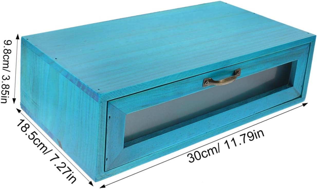 Small Wooden Desktop Organizer Box with Drawer Rustic Cosmetic Storage Holder for Jewelry and Sundries Wood Construction with Smooth Finish Stable Non-tip Design Mediterranean Blue