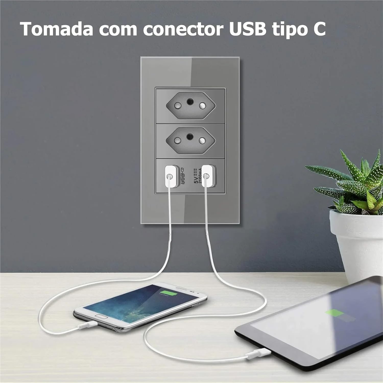 Grey Glass Panel Brazil Standard Outlet Series, 118 * 75mm Wall Telephone Computer Socket Switch Combination for Office Home(3 Socket)