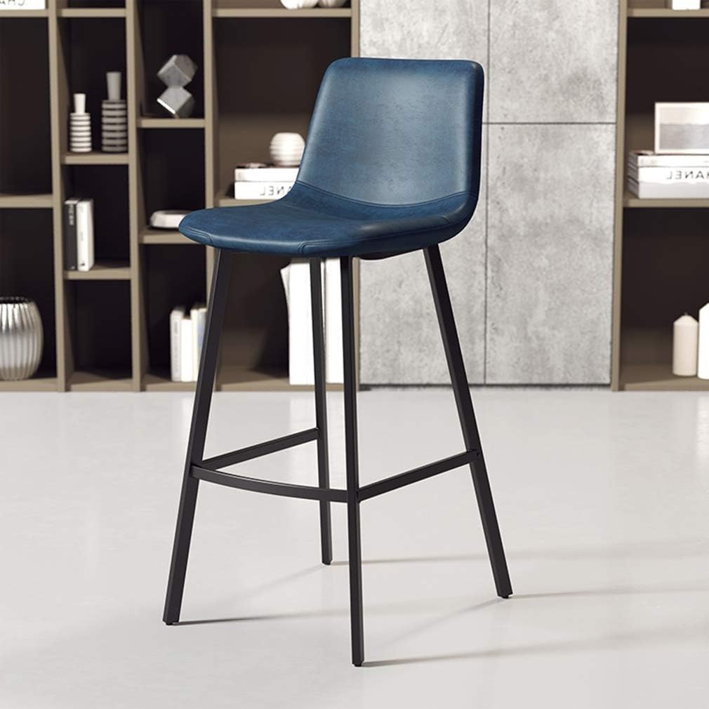 Taburetes de Bar Modernos con Respaldo - Asiento de Cuero sintético/Patas de Hierro Negro, reposapiés para Barra de Bar/Cocina