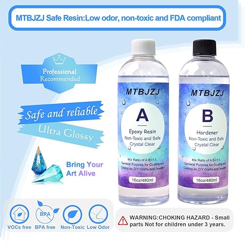 Miniatura 2 de MTBJZJ Resina epoxi, kit de resina epoxi transparente de 32 onzas para principiantes, no amarillea y sin burbujas, autonivelante para mesas de río,