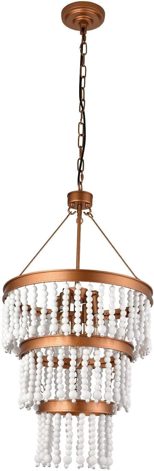 Suspension blanc bohème et lustre perle à 5 lumières pour plafond