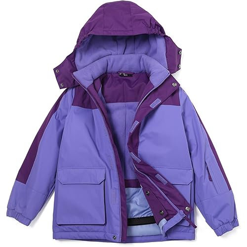 YINGJIELIDE Girl's Waterproof Ski Jacket,Kids Outdoor Snowboarding windproof Jacket,Fleece Lined Hooded,Warm Winter Snow Coat