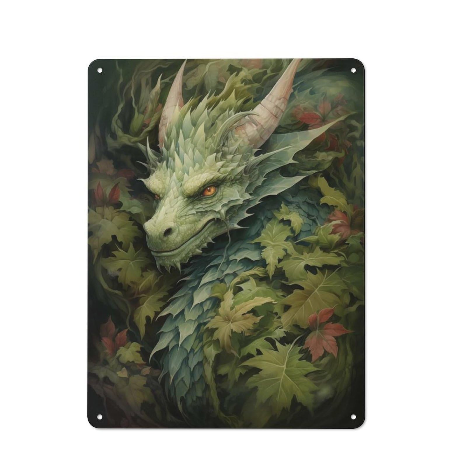 Junmoney Fantasy Forest Dragon Printed Metal Sign, Home Decor Sign For Garage, Shed, Workshop Or Hobby Room, Gift For Garage Fans And Workshop Owners, 40X30cm
