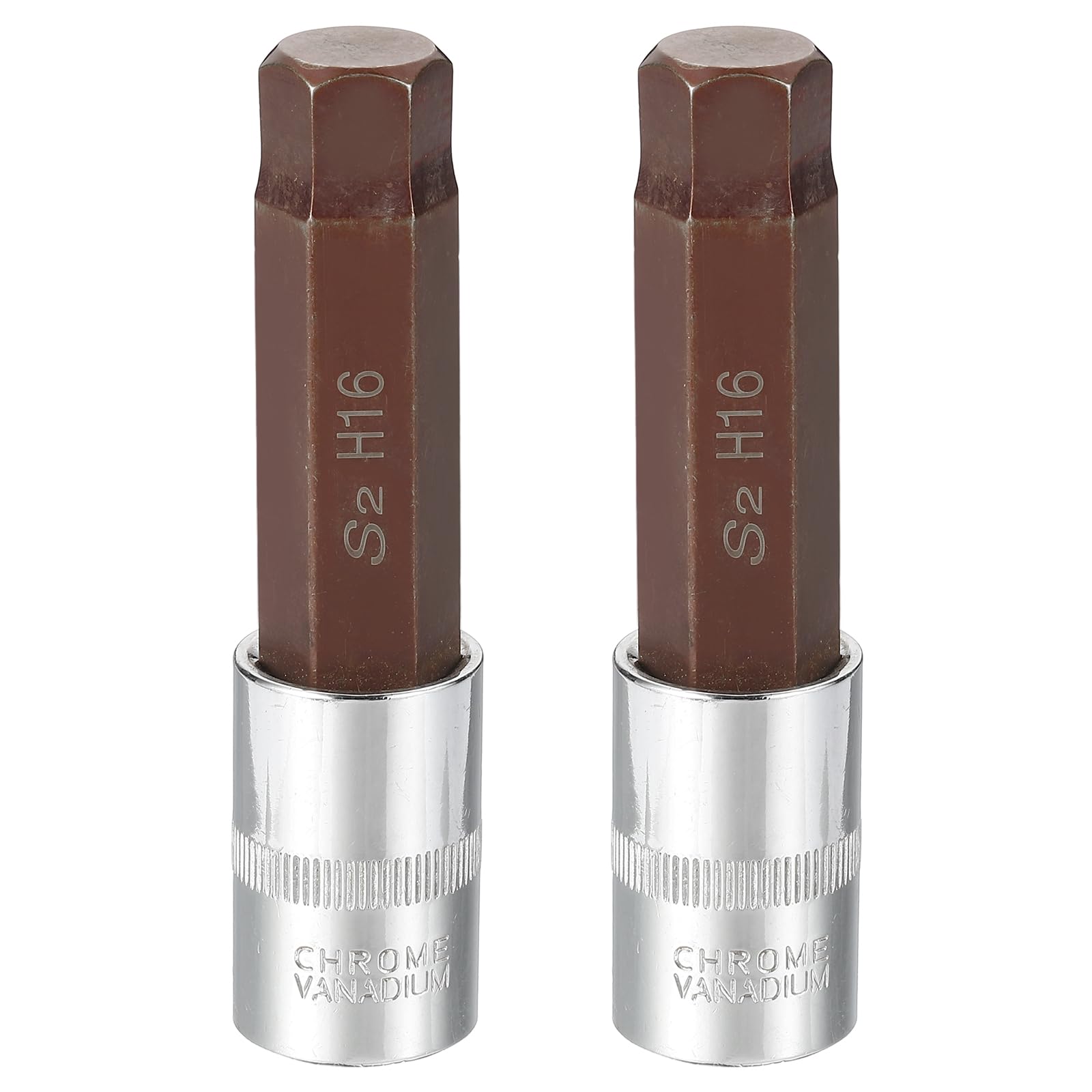 sourcing map 2Pcs Hex Bit Socket 1/2" Drive H16 S2 Steel Hexagonal Head Long Screwdriver Drill Bits CR-V Steel Socket Adapter for Home Auto Axle Hex Nuts Bolts Repair