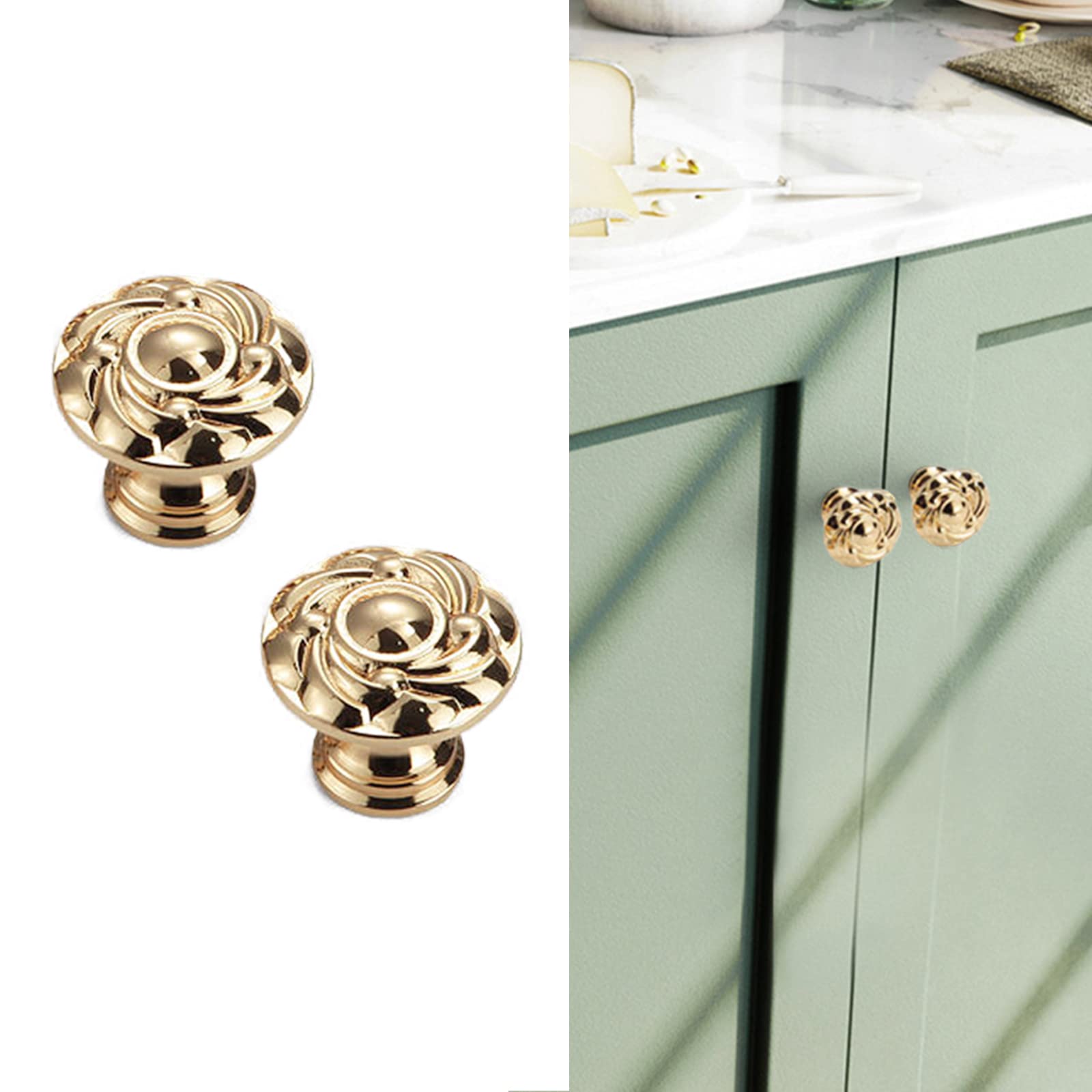 Brass Floral Drawer Dresser Knobs And Pulls Vintage, Gold - View #7