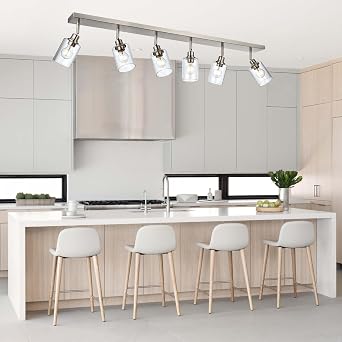 6-Light Adjustable Track Lighting Brushed Nickel Long Finish Tracking Light Complete Kit Industrial Ceiling Light Fixture for Kitchen Island Dining Room
