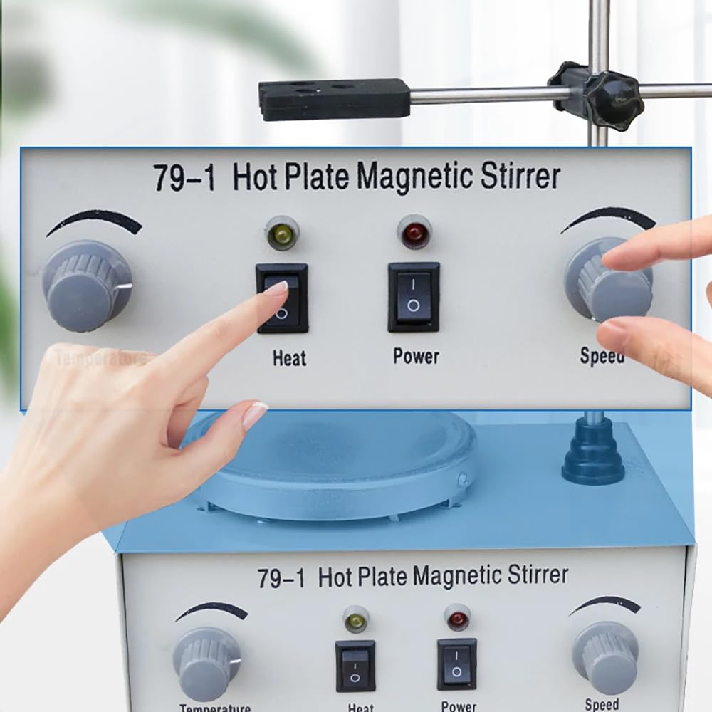 Toplionace Agitador Magnético con Calefacción Eléctrica Mezclador de Control Dual con Calefacción de Laboratorio para Agitar Mezclador Agitador Magnético con Placa Caliente de 1000mL 79-1