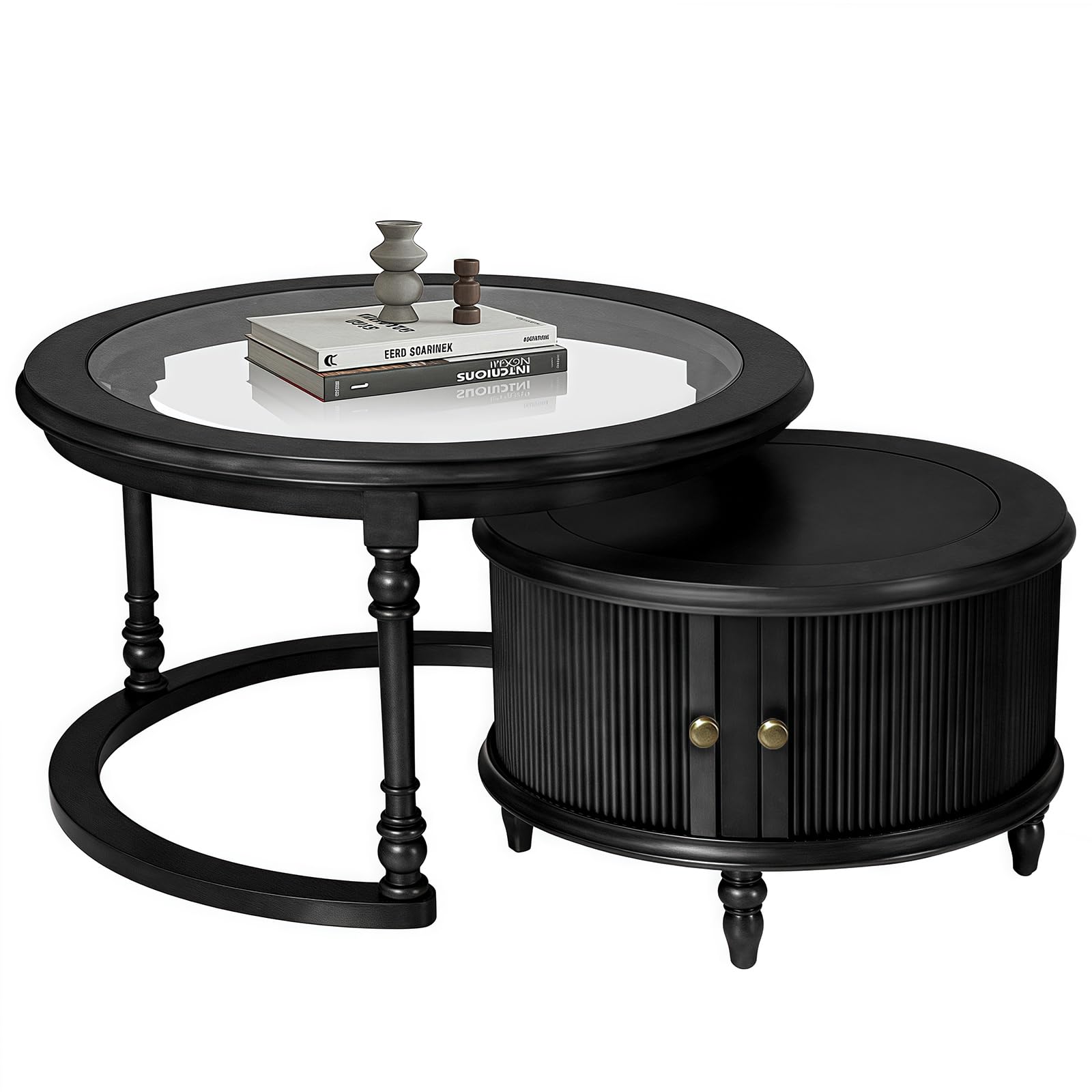 Modern Nesting Coffee Table Set with Glass and Solid Wood Frame