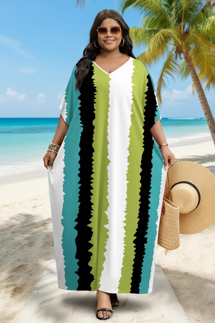 Runwind Women’s Kaftan Maxi Dress Casual V Neck Loose Split Short Sleeve Long Dresses for Church Vacation Plus Size - Image 7