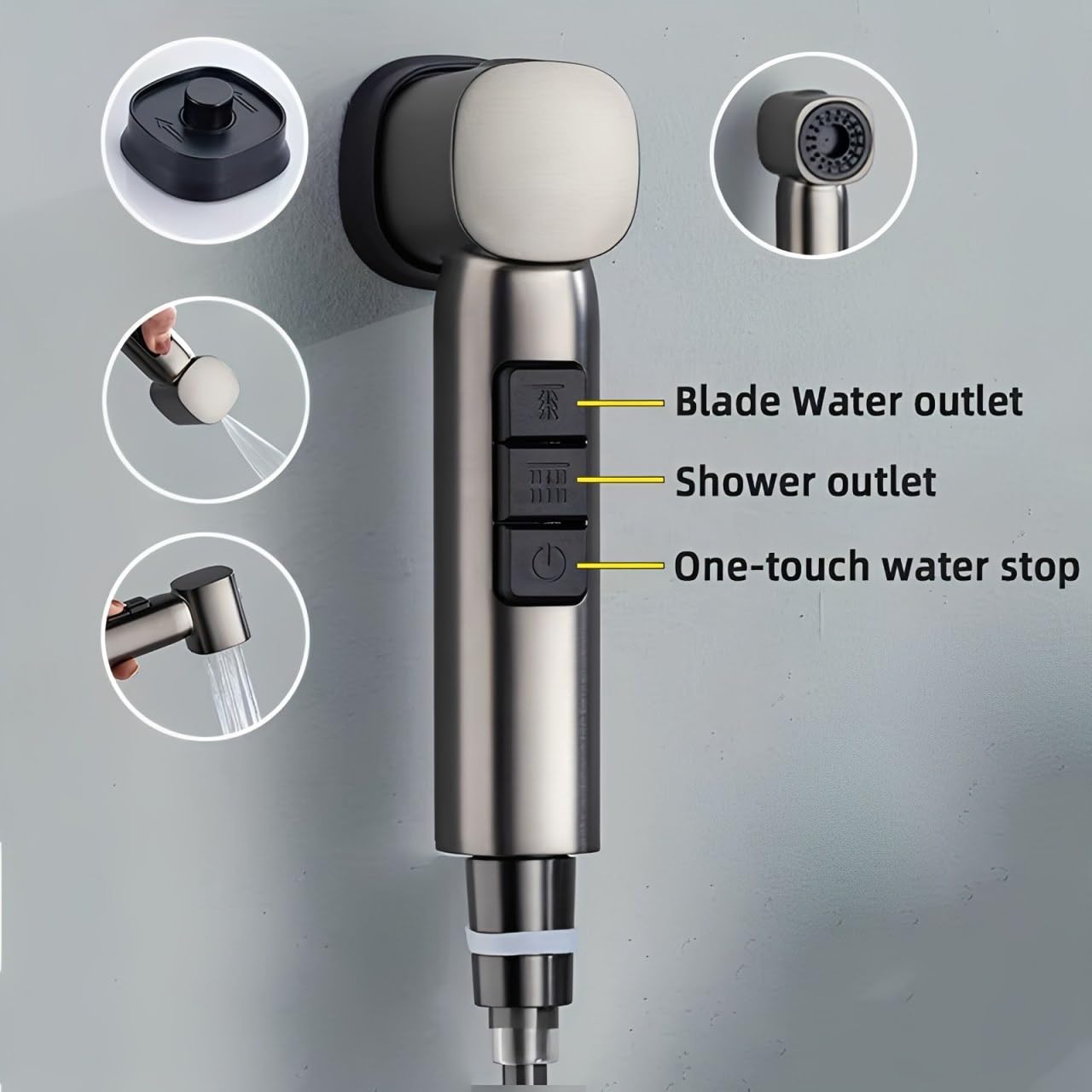Ducha Higienica para WC con Base Magnética, Pulverizador de bidé de Mano con 2 Modos, Grifo Bidet para WC Válvula Doble, Tubo Telescópico de 2m, Agua Fría Baño de Mascotas, Higiene Personal