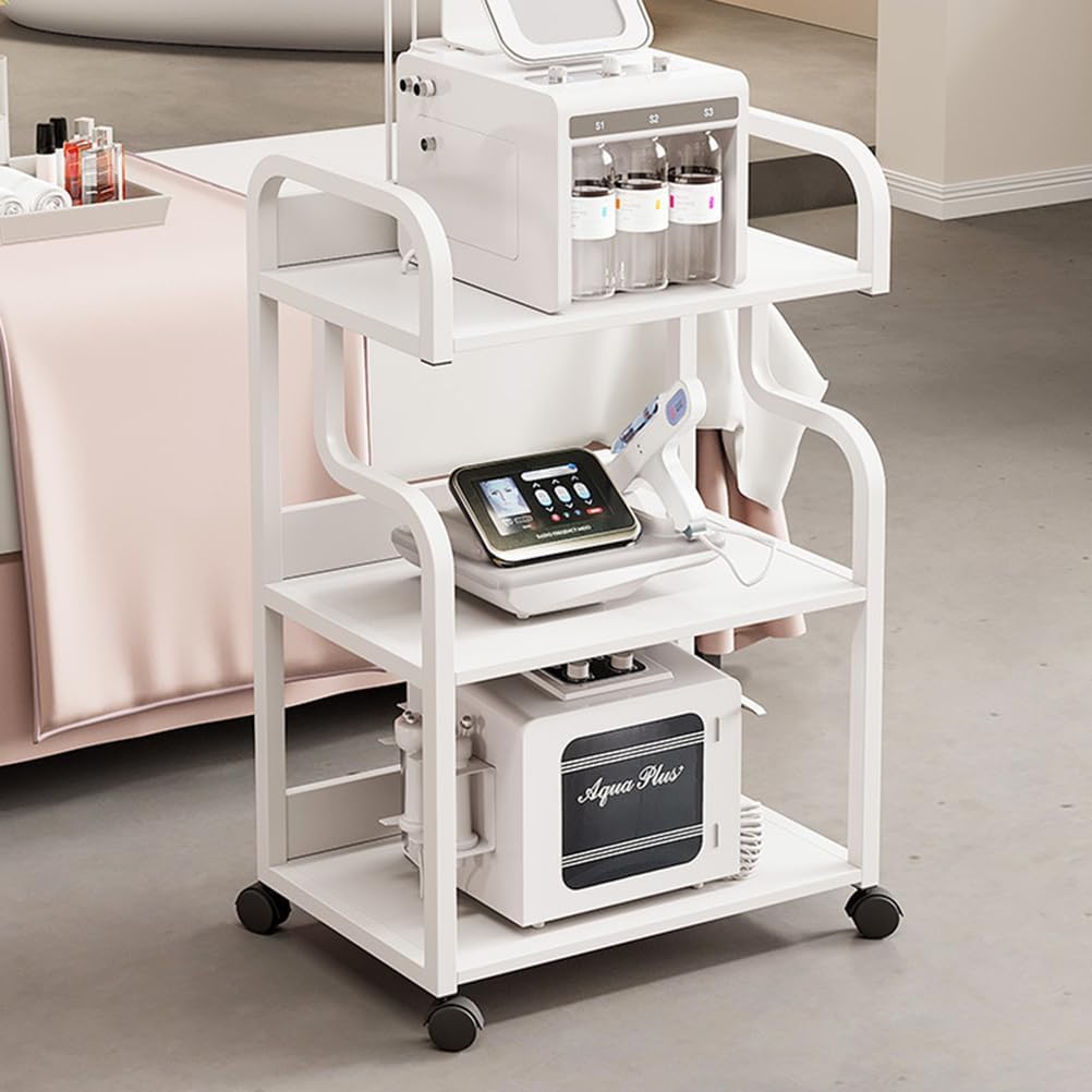Rolling Salon Cart for Beauticians, Esthetician Trolley Cart with Wheels, Salon Spa Beauty Machine Trolley Stand, for Beauty Salon Club,White,3 Tier