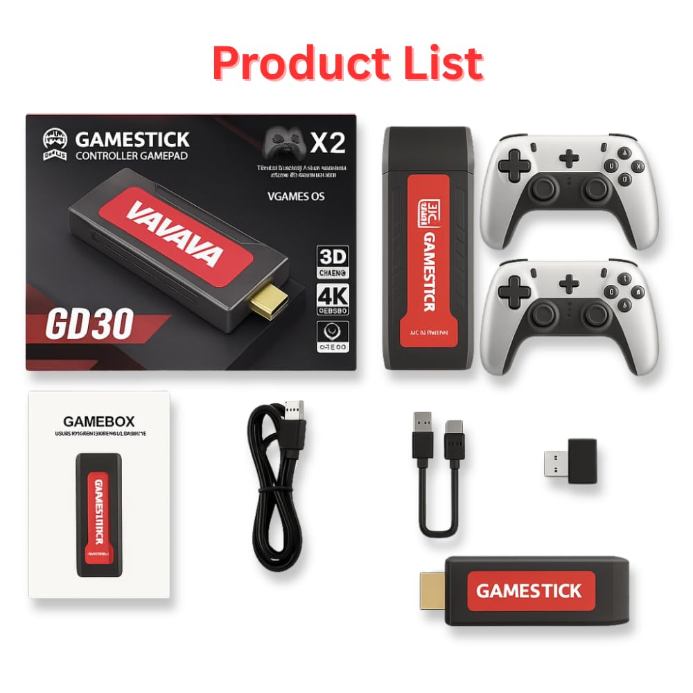 Maizic SmartHomes GameStick GD30, 35,000+ Retro 2D/3D Games, 4K Ultra HD HDMI Plug & Play Console, Wireless Controllers, Arcade Rocker, High Sensitivity, Anti-Skid Design, Multicolor, 256GB Storage 1