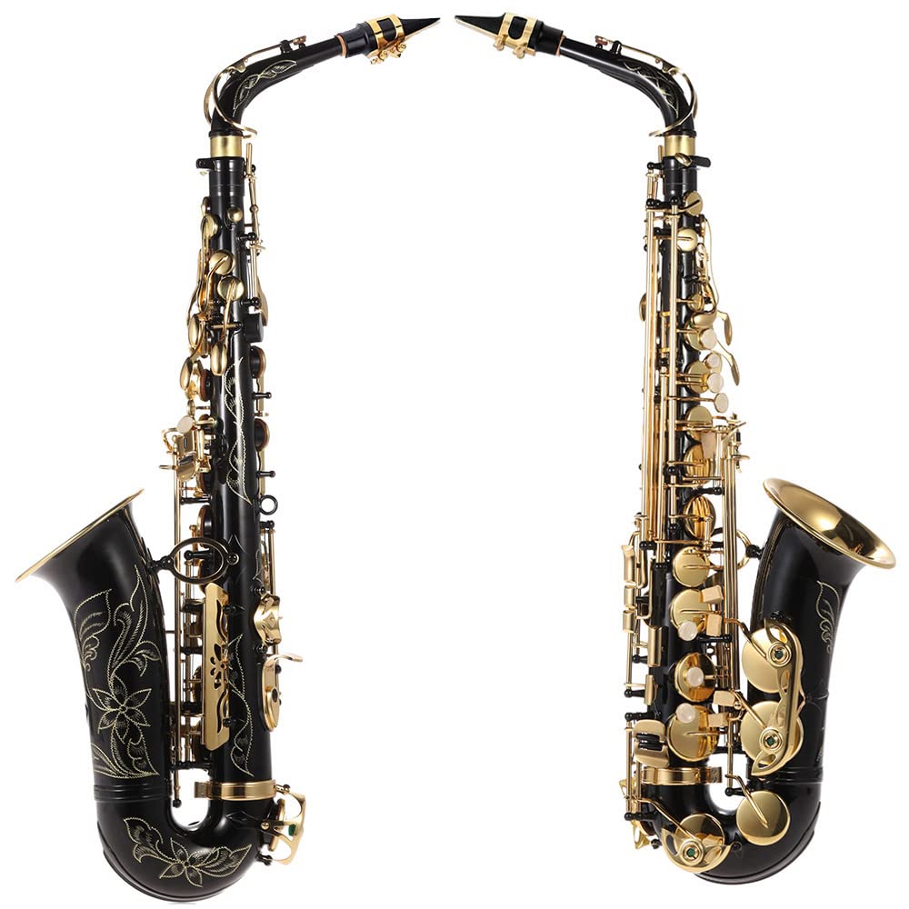 Sassofono Contralto Vestito da Studente Studente Sax Contralto Set Mib Sassofono Ottone Oro Nero Motivo Inciso 82Z Foro Sonoro Accurato con Custodia Imbottita