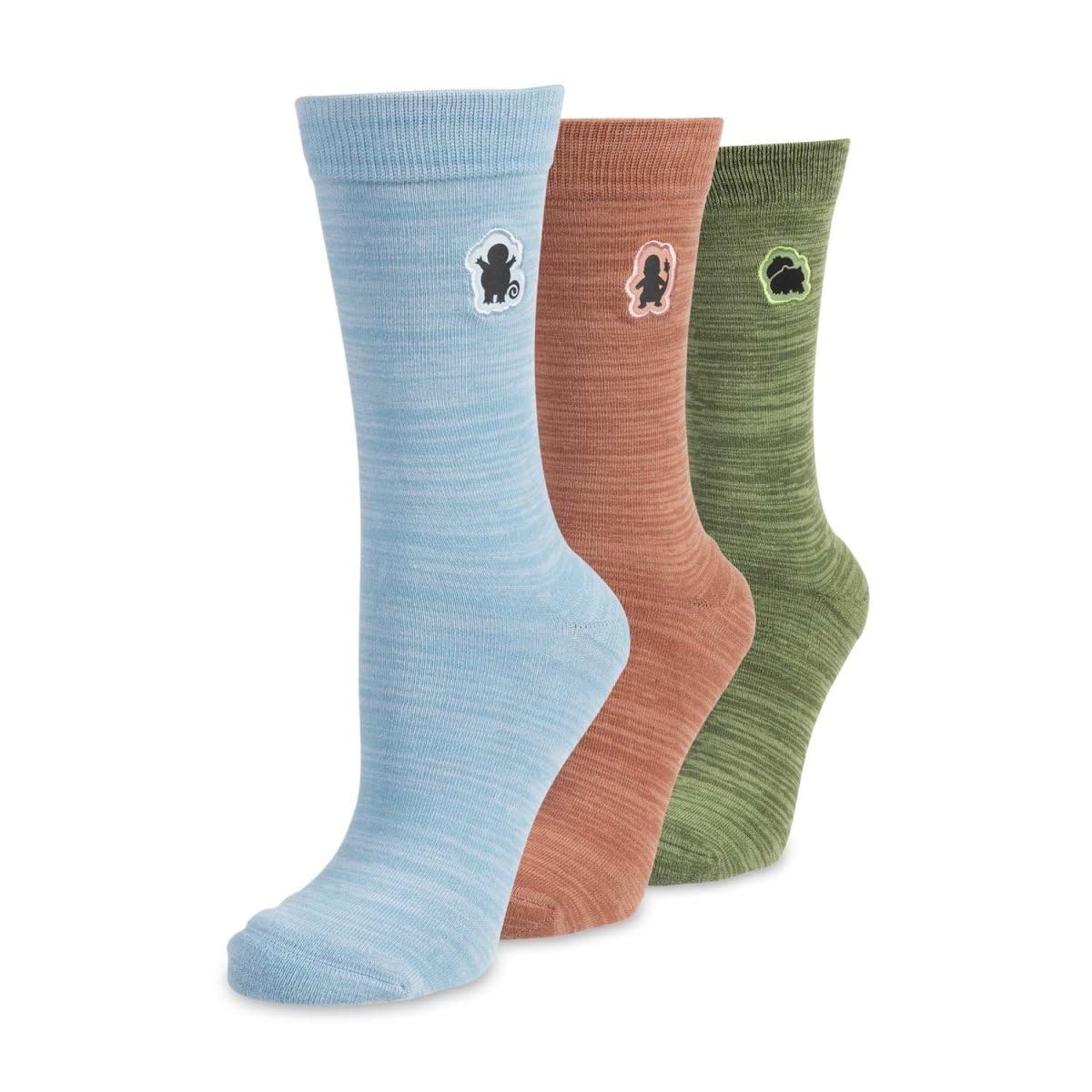 Pokémon Center: Bulbasaur, Charmander & Squirtle Crew Socken Geschenkbox (3 Paar) (Einheitsgröße, Erwachsene), Mehrfarbig/Meereswellen (Ocean Tides), Einheitsgröße
