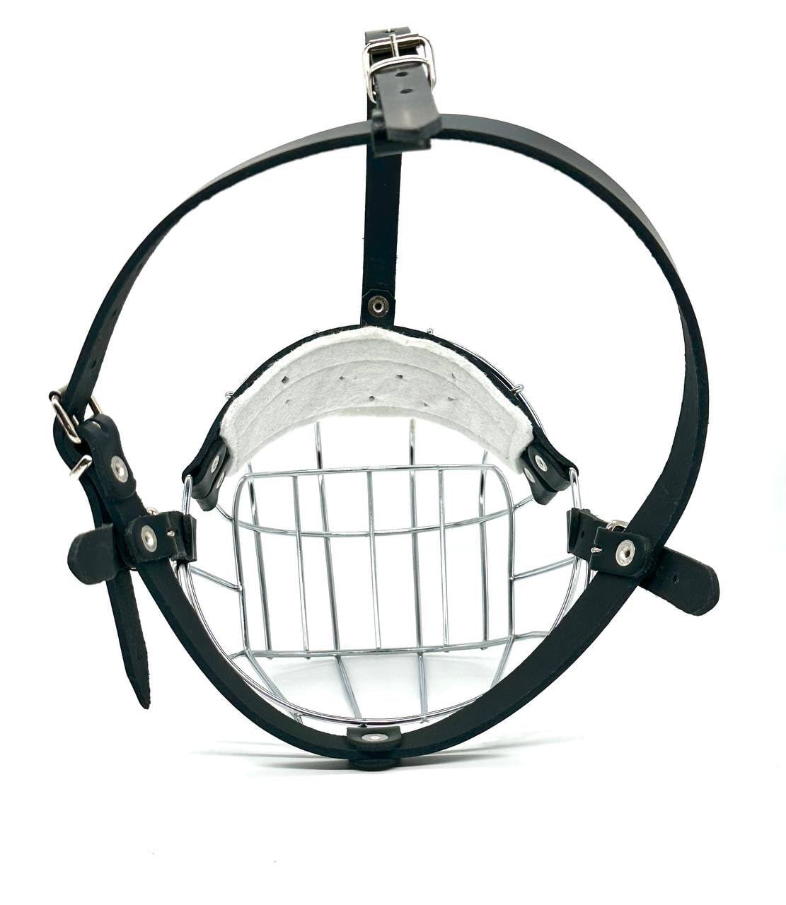 STRONG Wire Metal muzzle Basket Dog Muzzle Rottweiler,Mastiff Golden Retriever & other (R4, Silver/Black Leather) - Image 2