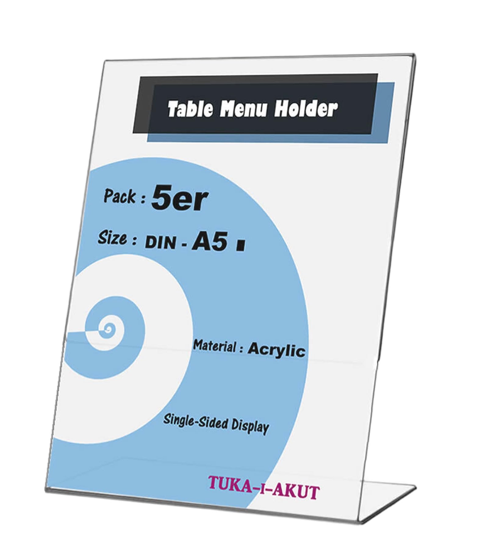 TUKA 50X Porta-avvisi da Tavolo Inclinati, A5 Verticale Espositori, Supporto Pubblicitario da Banco, per Menù, Carta, Informazioni, Documenti e Altro. 2,5mm Acrilico Trasparente, TKD8200-A5-50x