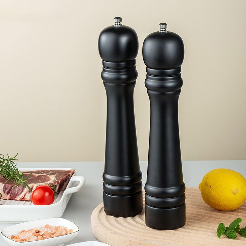 Manual Salt and Pepper Mills - Salt and Pepper Grinder Set, Wooden Shakers with Adjustable Ceramic Core-Salt Grinder and Pepper Mill - Pack of 2