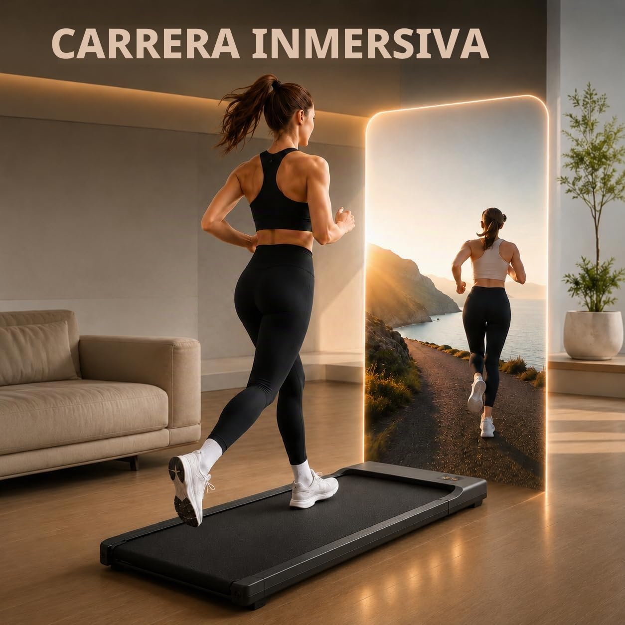 Cinta de correr para el hogar y la oficina - Bicicleta estática compacta, superficie silenciosa, diseño plegable, ahorra espacio para el ejercicio diario