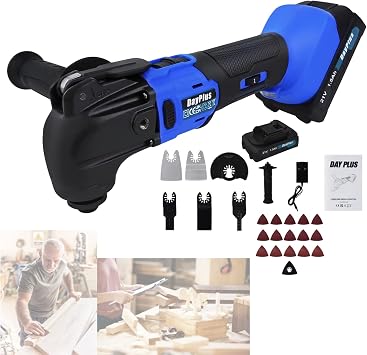 Cordless Oscillating Multi-Tool, 300W Detail Sander Precision Cutter Saw Grinder Scraper, 4 Oscillation Angle DIY Tools Cutter | 6 Variable Speeds - 23pcs Accessory Kit with Sanding Pads