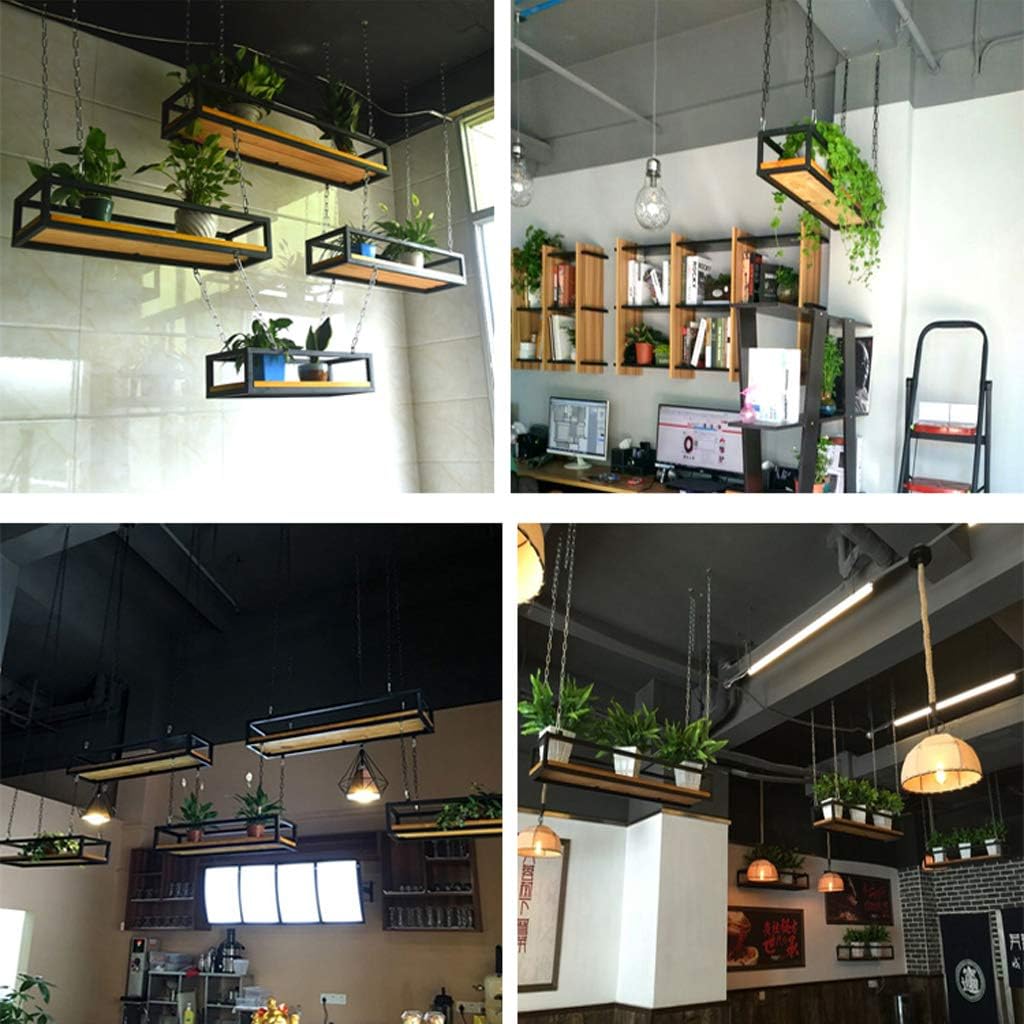 Creative Hanging Flower Pot Rack - Solid Wood Board & Iron e, Stylish Plant Shelf for Balcony, Bar, Flower Shop, Ceiling Stora, Indoor/Outdoor Decor.