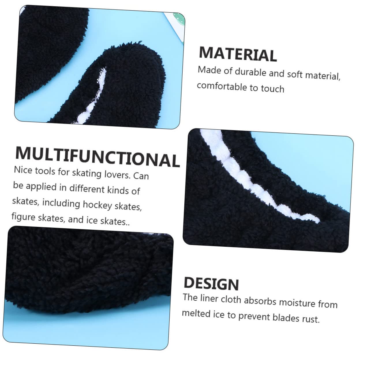 HEMOTON Protège-Lames en Polyester Noir, Lot de 2 Paires Absorbant L'humidité et Empêchant la Rouille de Patins pour Garçon et Filles Patinage Artistique