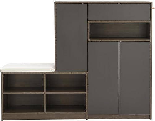 Miniatura 9 de Flieks Zapatero versátil organizador de almacenamiento de zapatos con asiento acolchado, zapatero de madera moderno independiente con estantes