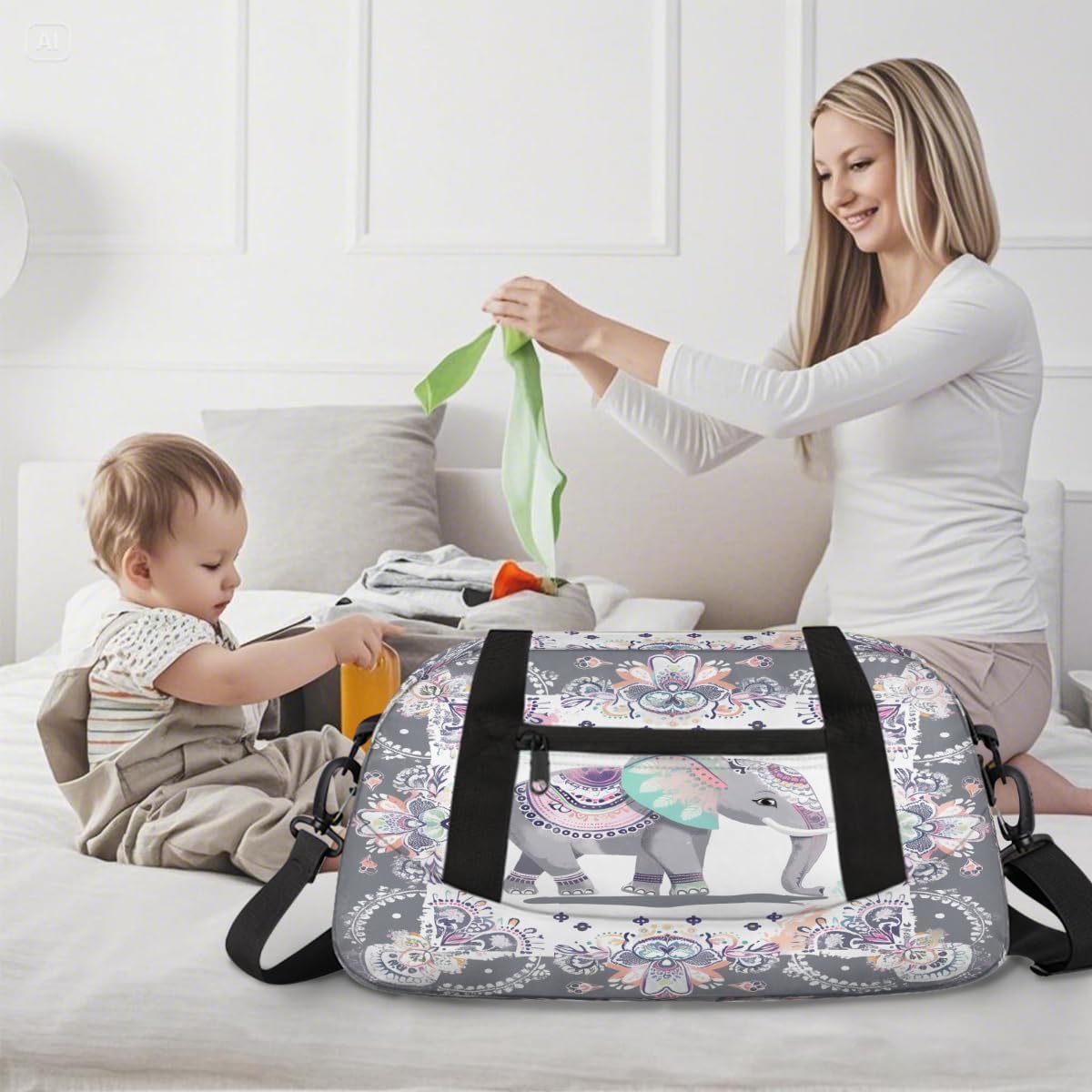 Kids Travel Duffle Bag Weekender Overnight Bag Gym Tote for Boy Girls Carry On Workout Duffel Bag(Cute African Elephant)