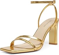 Modatope Women's Square Toe Chunky High Heel Strappy Sandals - Comfortable Ankle Strap Open Toe Dress Party Shoes