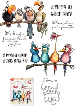 Funny Bird Branches Clear Stamps and Cutting Dies Sets for Card Making | DIY Transparent Silicone Clear Stamp and Metal Die Cuts for Scrapbooking Paper Greeting Cards Decor Seals Craft Supplies