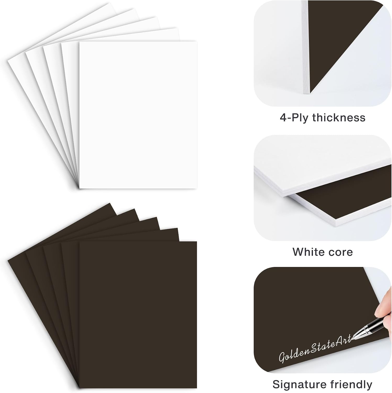 Golden State Art 8x10 Uncut Matt Boards, 5 White and 5 Dark Brown | 10 Sheets Backing Mat Boards For Prints, Pictures, Frames, Crafts