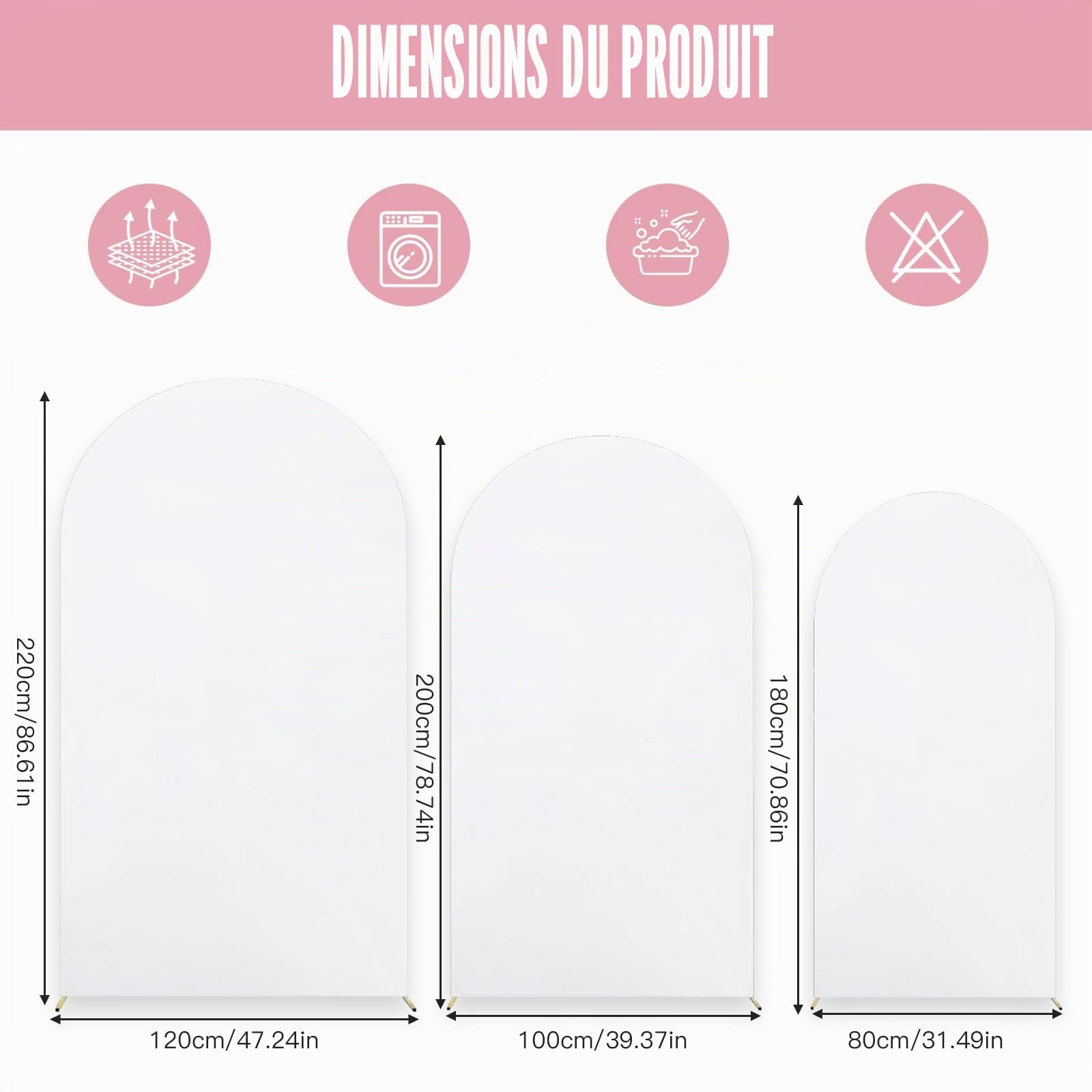 Toile de fond murale en arche blanche - 120 x 220 cm - Feuille de fond ronde - Double face - Couverture de fond pour fête d'anniversaire, cérémonie, banquet - Blanc