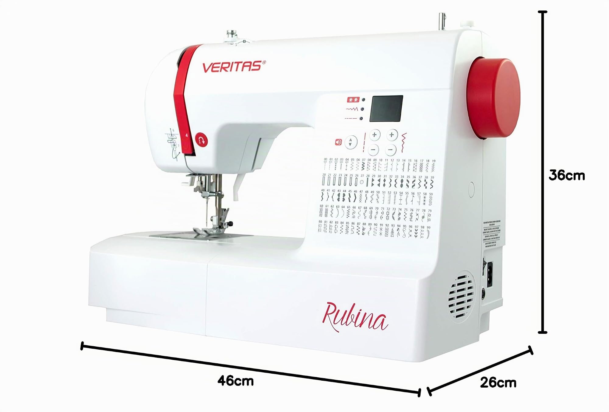 VERITAS Máquina de coser Rubina I Máquina de coser digital para ordenador, 100 programas de puntada, tensión de hilo automático y ayuda para enhebrar, cortahilos, longitud de puntada ajustable,