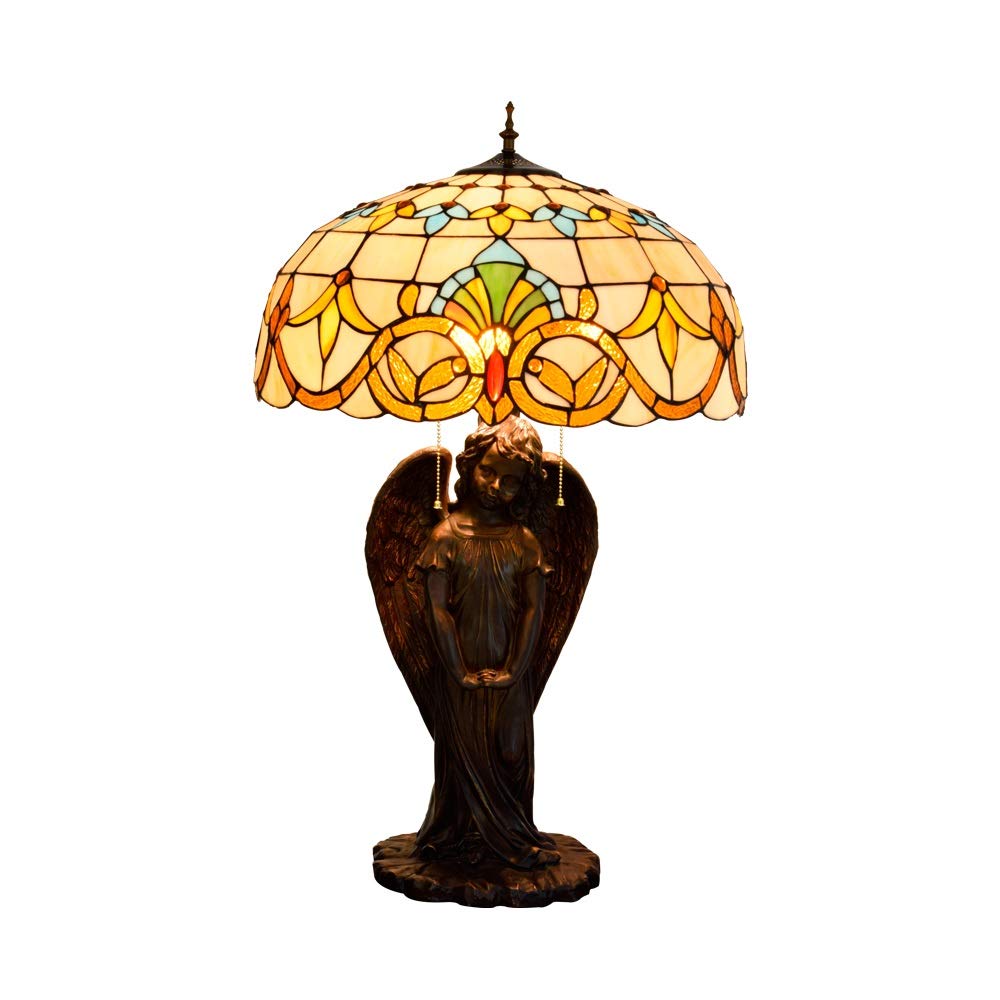 Aioneer Tiffany Table Lamp Yellow Baroque Glass Desk Lamp Angel Lamp Holder For Hotels Bars Restaurants Study Living Room Bedroom Room