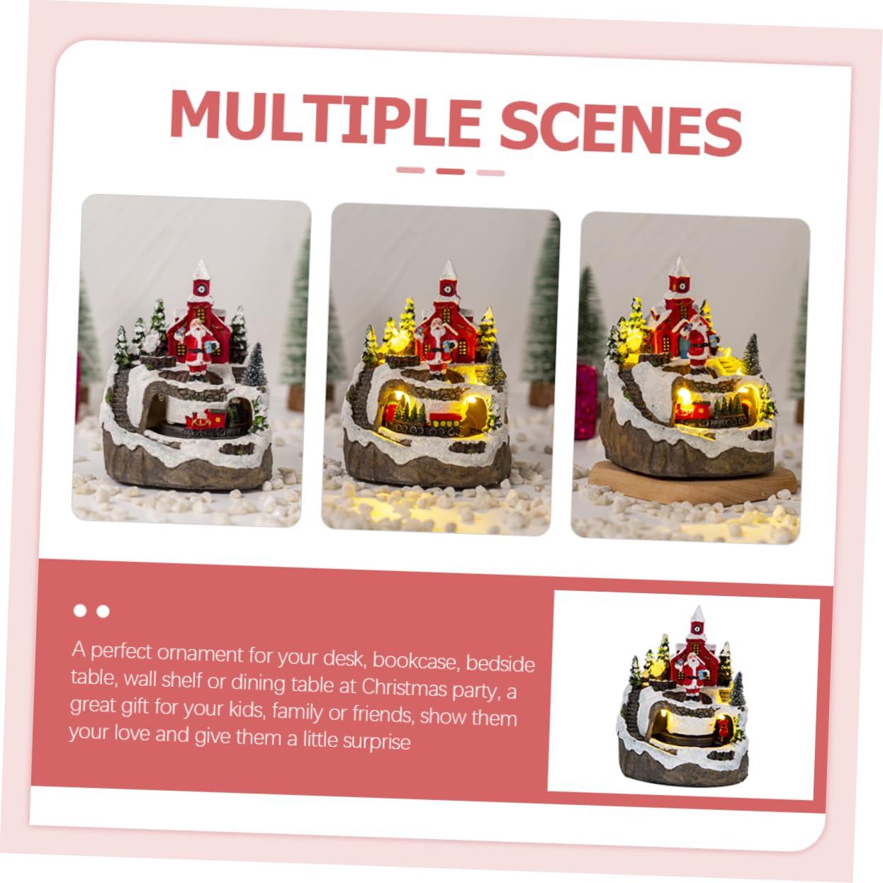 Cabilock 3 Piezas de Musica navideña estatuilla de la de Navidad Mini Pueblo navideño Tren de Navidad estatuilla de la iluminada en Miniatura iluminada de Navidad Resina